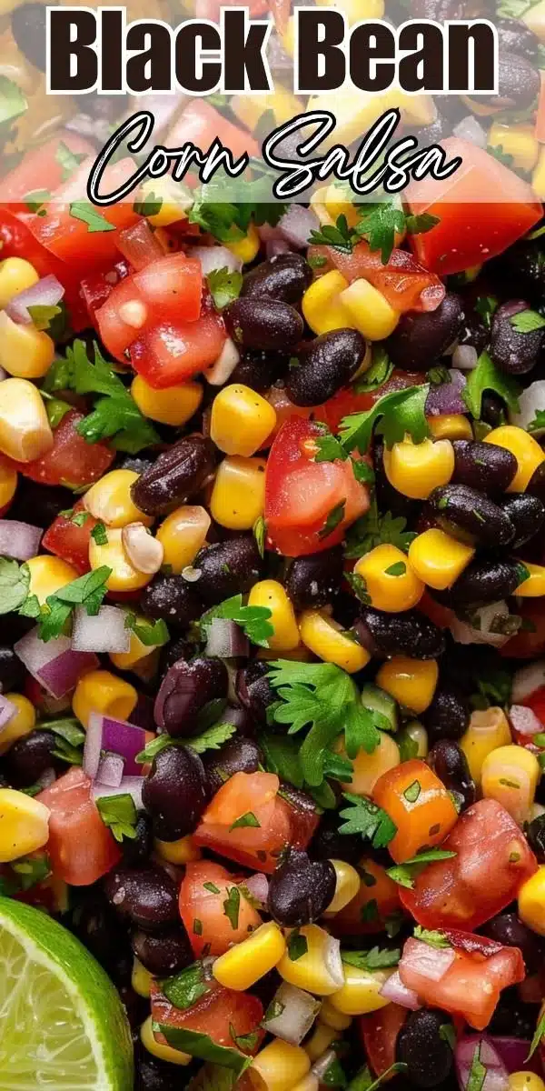 Delicious black bean corn salsa served in a bowl with fresh ingredients