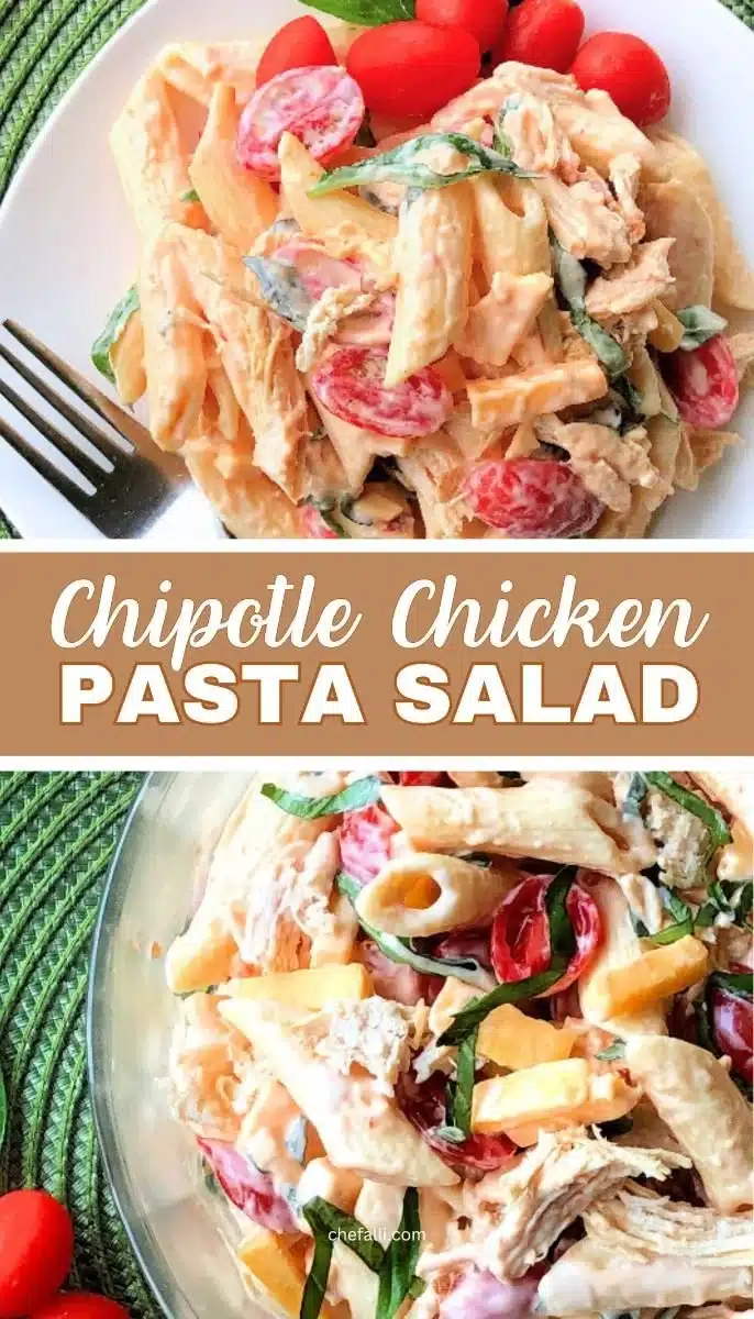 Delicious Chipotle Chicken Pasta Salad with fresh ingredients and zesty dressing