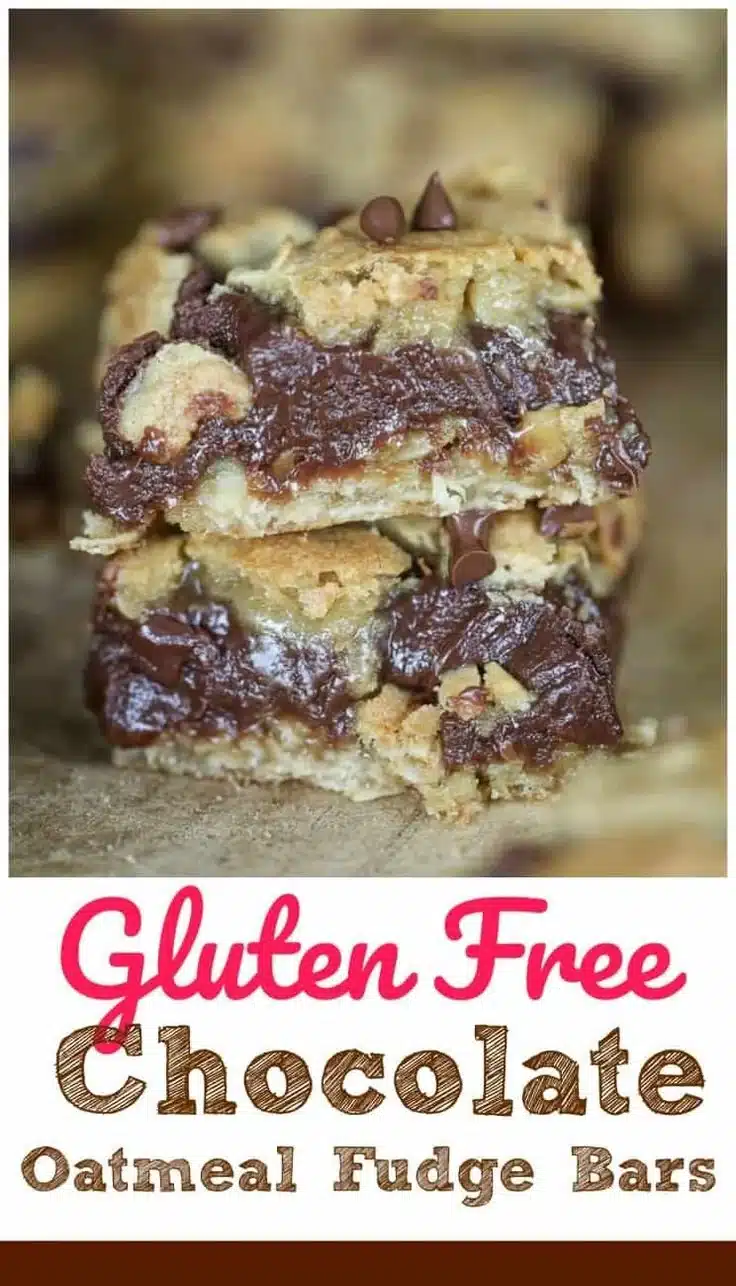 Delicious Chocolate Fudge Oatmeal Bars with chocolate drizzle on top