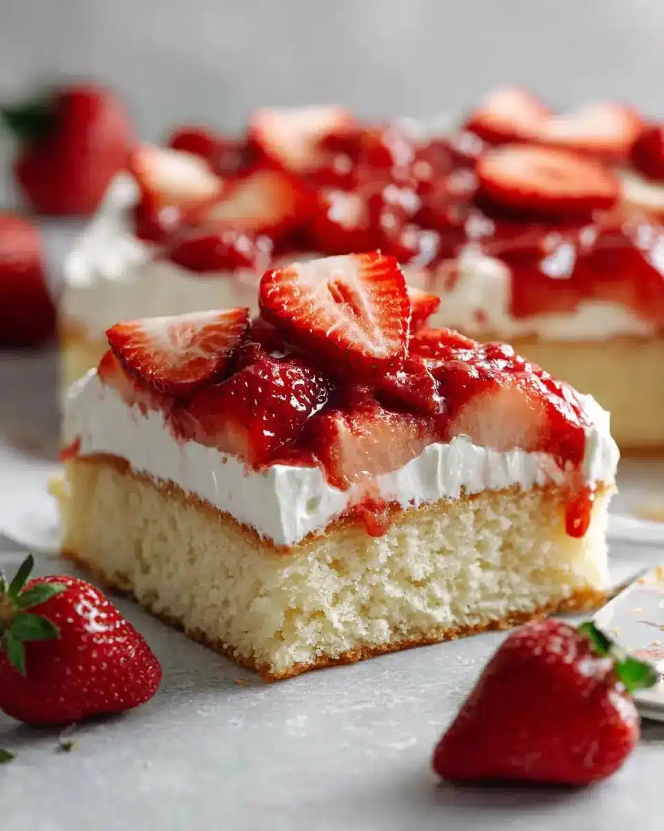 Easy strawberry shortcake sheet cake for serving a crowd