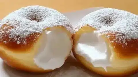 Fluffy Korean milk cream donut with a creamy filling and powdered sugar topping