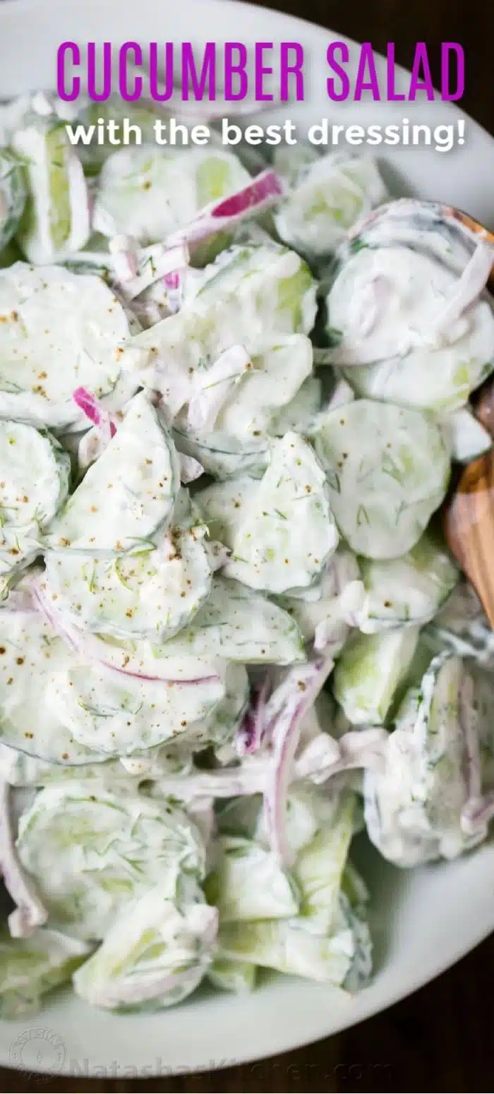 Bowl of delicious German Cucumber Salad with fresh ingredients