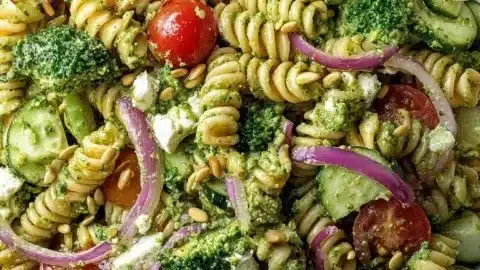 Colorful Green Goddess Pasta Salad with fresh veggies and herbs