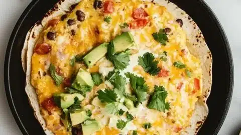 High-protein breakfast burrito filled with eggs, beans, and fresh vegetables