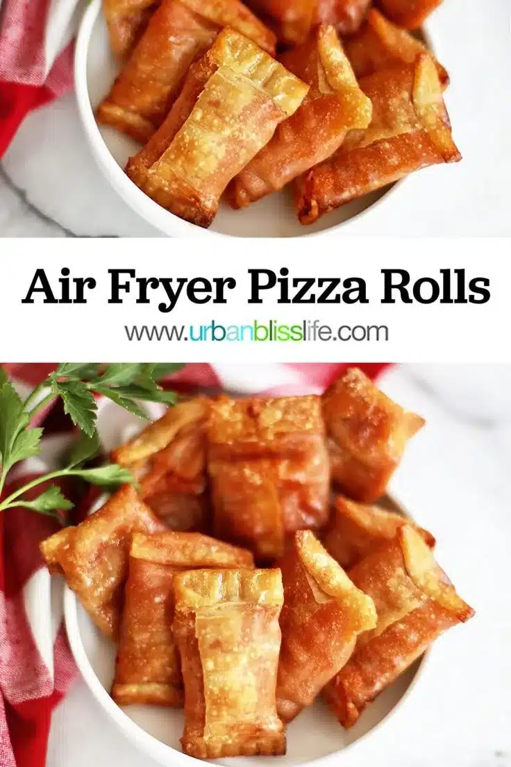 Crispy homemade air fryer pizza rolls served on a plate