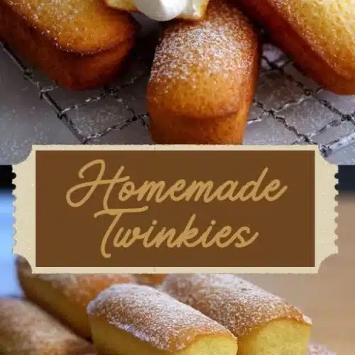 Plate of homemade Twinkies filled with cream and dusted with powdered sugar.