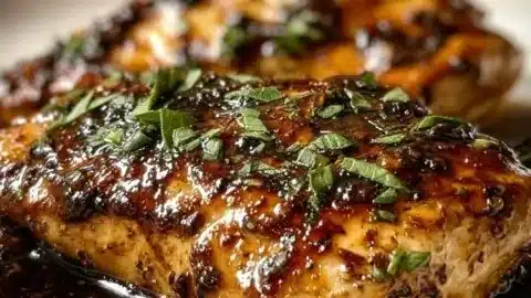 Delicious Keto Balsamic Chicken with melted mozzarella cheese