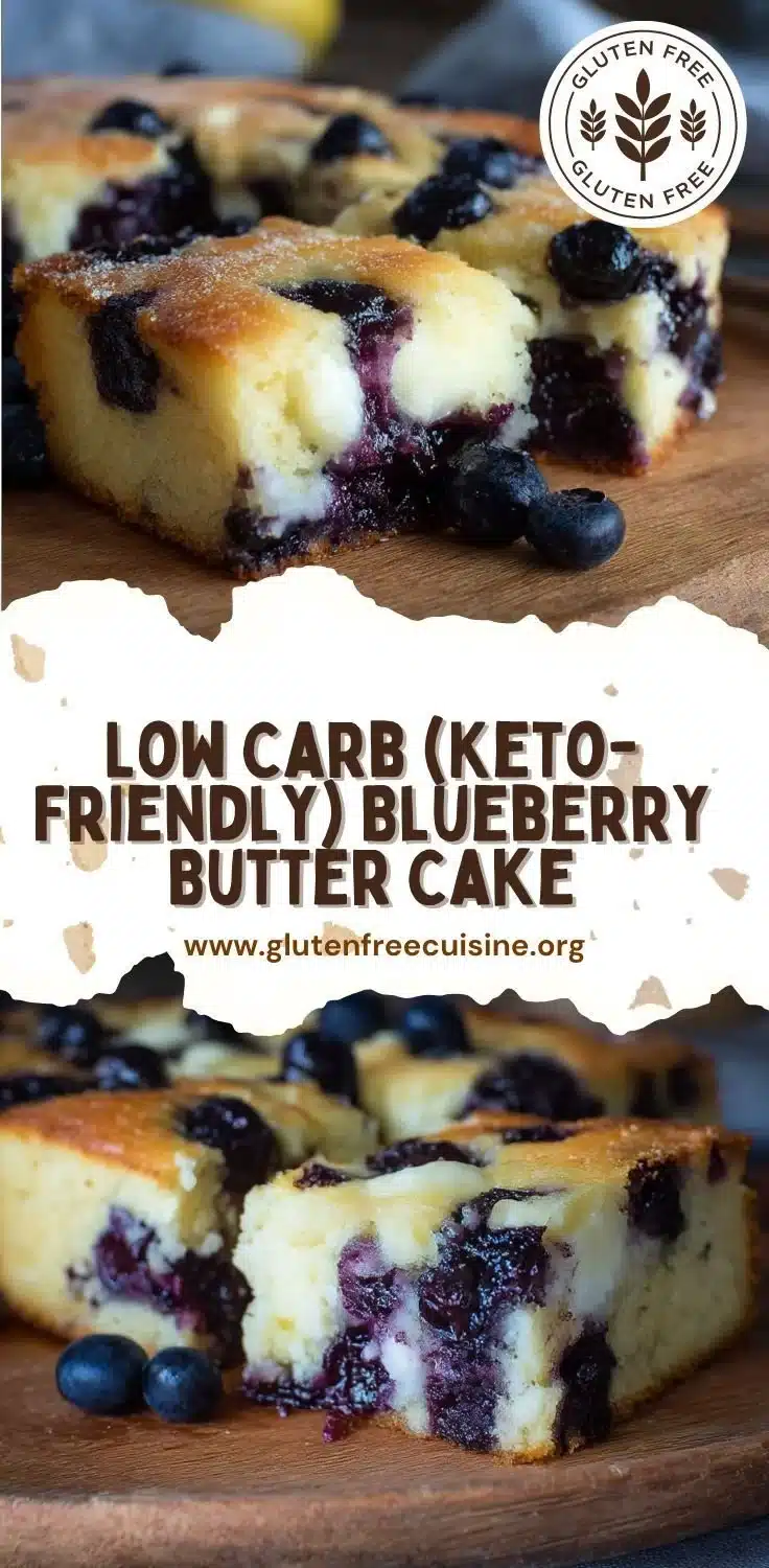 Delicious Keto Blueberry Butter Cake topped with fresh blueberries and butter