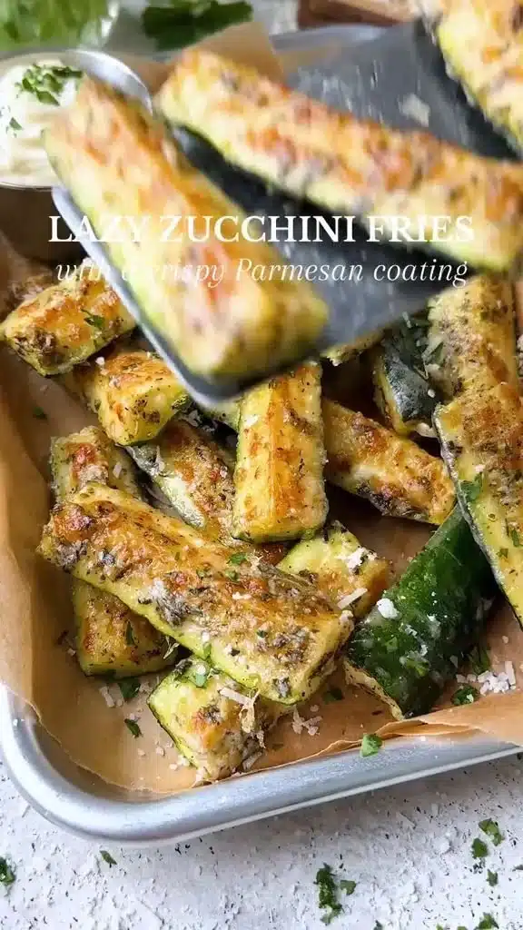 Baked Keto Zucchini Fries served with dipping sauce