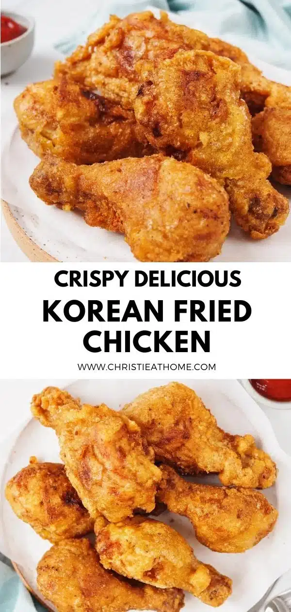 Crispy Korean Fried Chicken served with dipping sauce and garnish.