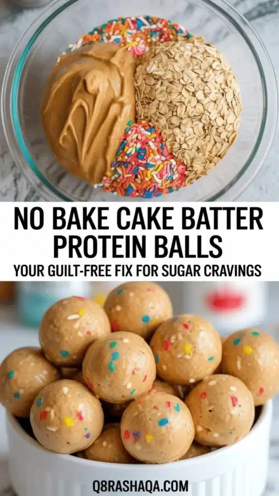 No bake cake batter protein balls made with healthy ingredients