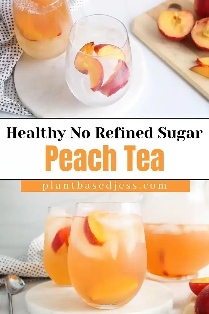 Refreshing Peach Iced Tea served in a glass with peach slices and ice