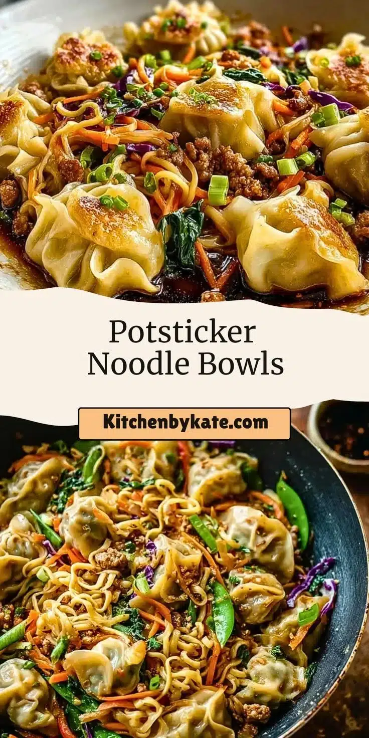 Delicious potsticker noodle bowl with dumplings and vegetables in broth