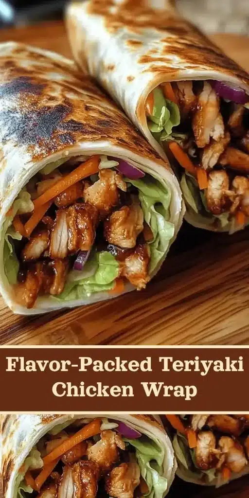 Teriyaki chicken wrap with fresh vegetables and sauce, served on a plate.