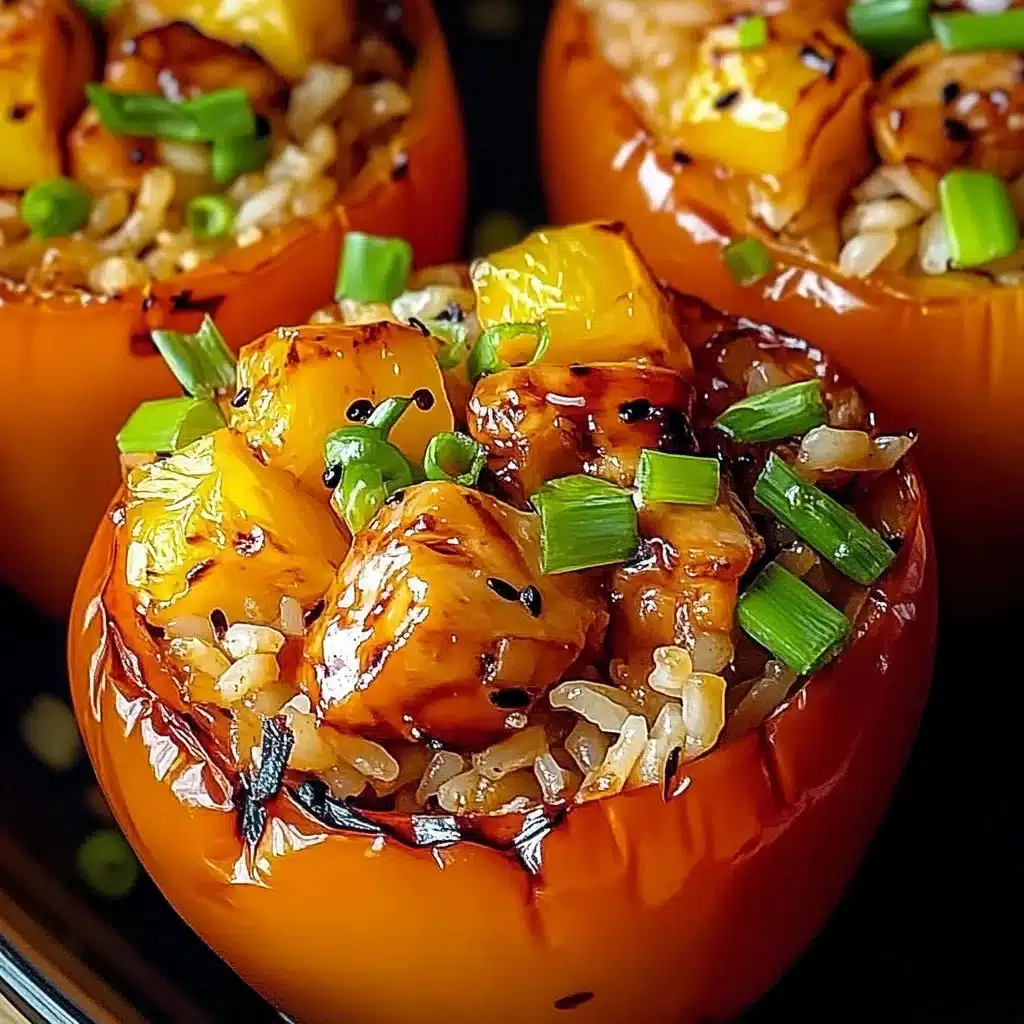 Teriyaki Pineapple Chicken served in stuffed bell peppers with rice
