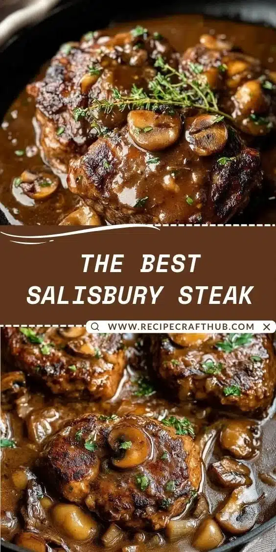 Delicious homemade Salisbury steak served with mashed potatoes and gravy.