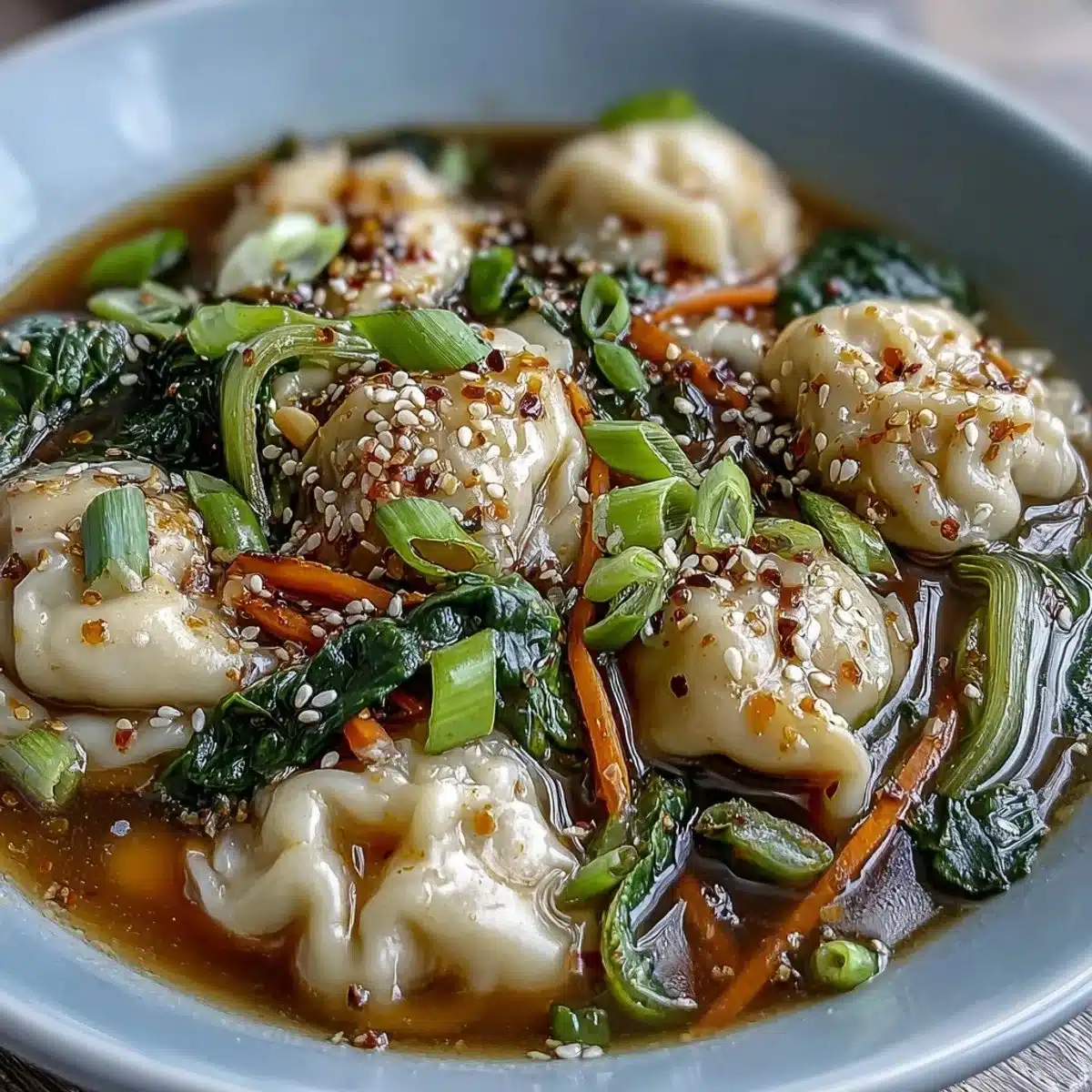 Trader Joe's Dumpling Soup ready to serve in a bowl