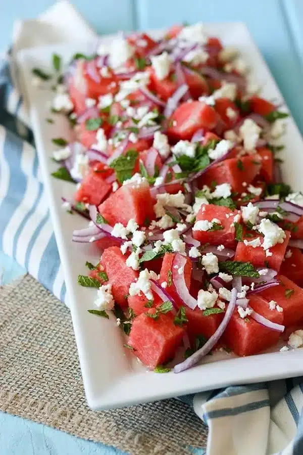 Fresh Watermelon Mint Feta Salad with vibrant colors and flavors