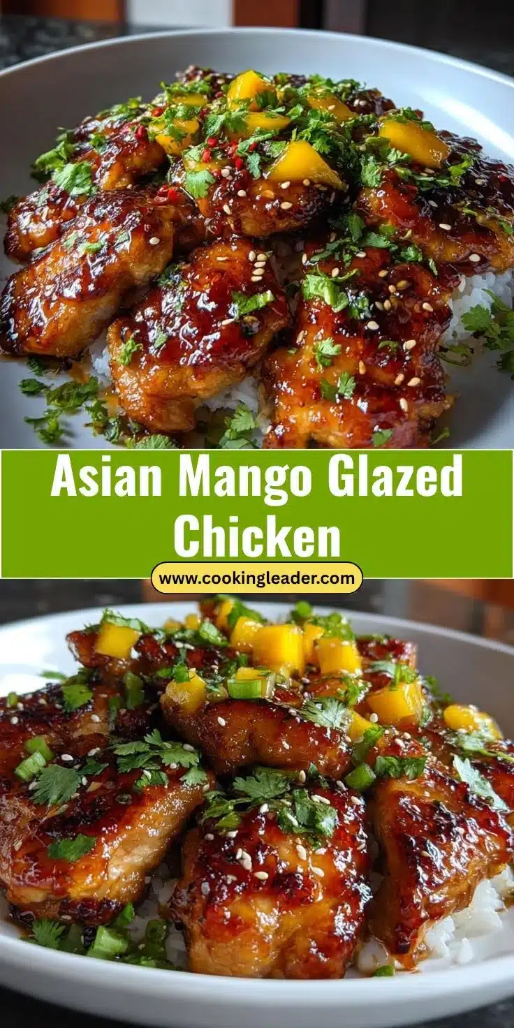 Delicious Asian Mango Glazed Chicken served with a side of rice and vegetables