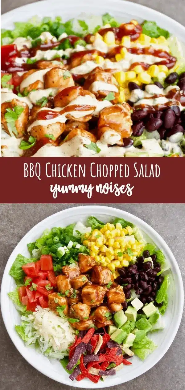 BBQ Chicken Salad with Chipotle Ranch in a bowl, garnished and ready to serve.