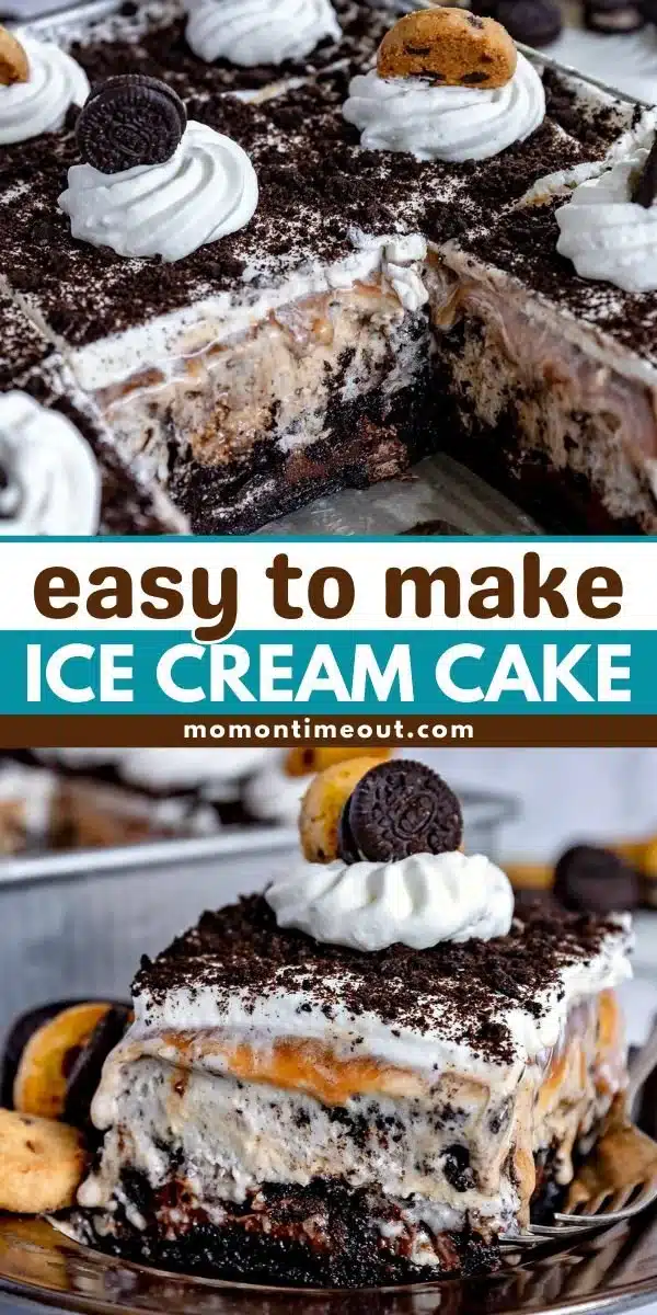 Decadent Brownie Ice Cream Cake with layers of brownies and ice cream.