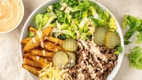 Burger Bowls 2 Delicious burger bowls filled with fresh ingredients and savory toppings
