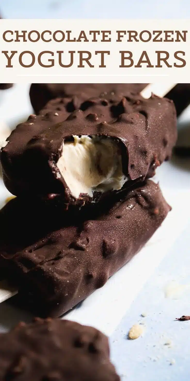 Delicious Chocolate Crunch Frozen Yogurt Bars with a crunchy topping