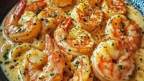 Delicious creamy garlic shrimp dish served in a bowl