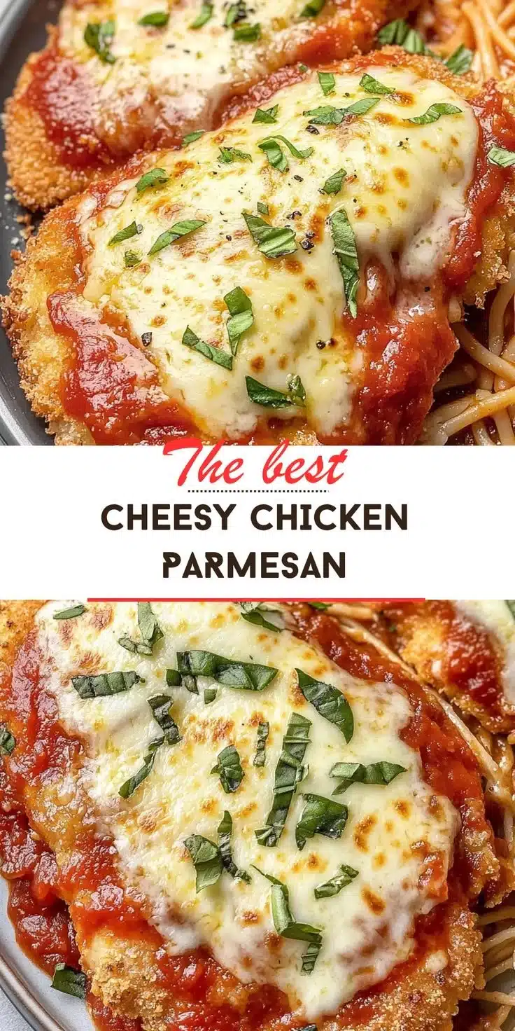 Healthy Chicken Parmesan topped with fresh basil and melted cheese