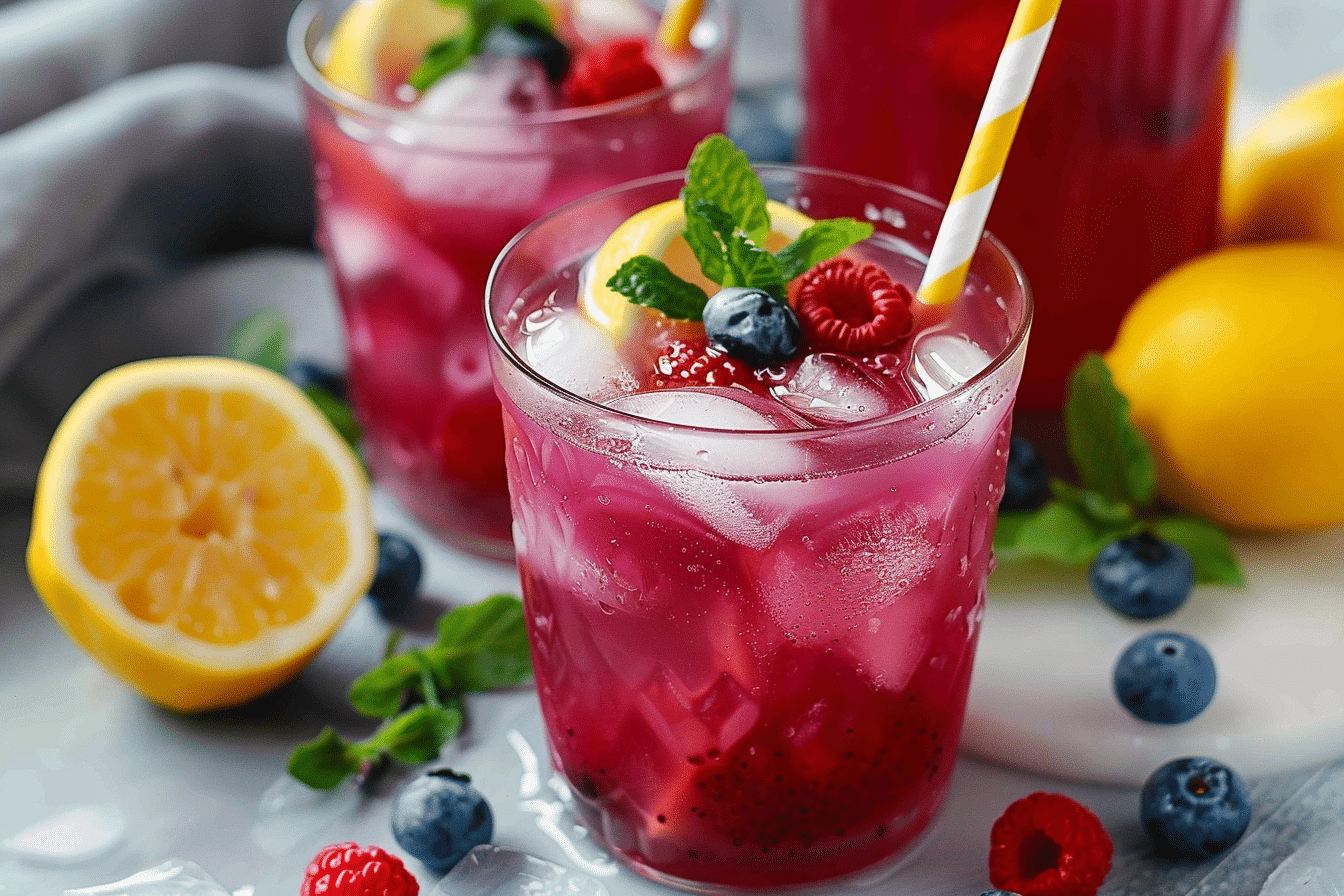 Blueberry Lemonade with Raspberry Syrup and Fresh Mint