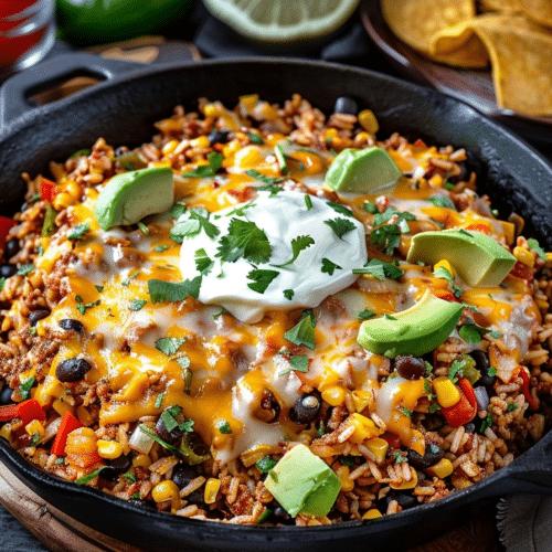 Cheesy Taco Rice Skillet | Easy One Pan Mexican Dinner