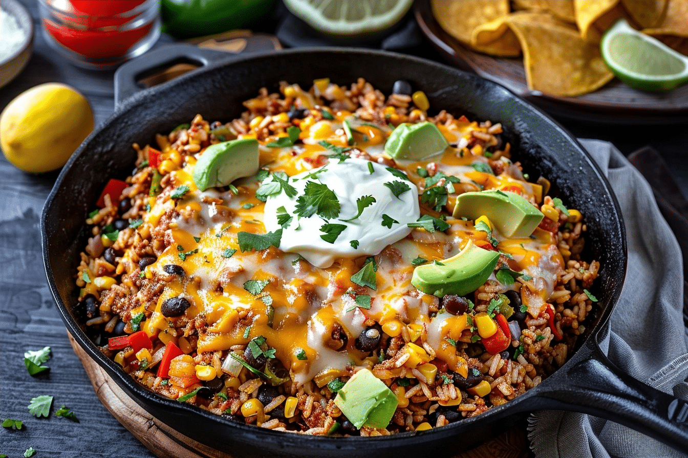 Cheesy Taco Rice Skillet | Easy One Pan Mexican Dinner