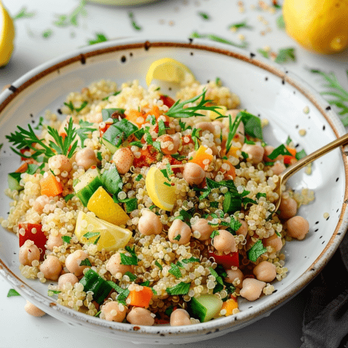 Lemon Herb Quinoa with Garbanzo Beans | Easy Healthy Bowl Recipe