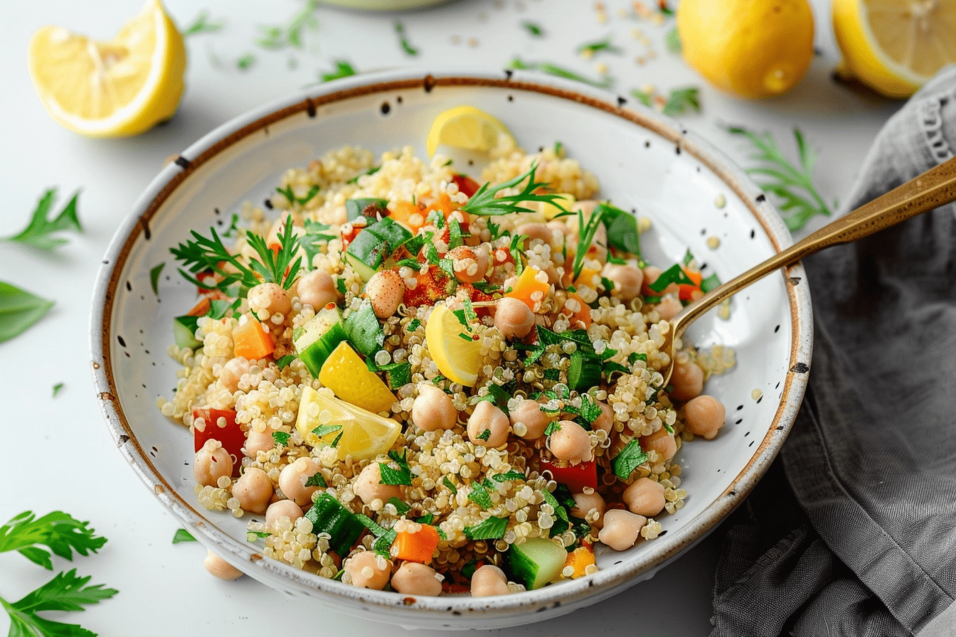 Lemon Herb Quinoa with Garbanzo Beans | Easy Healthy Bowl Recipe