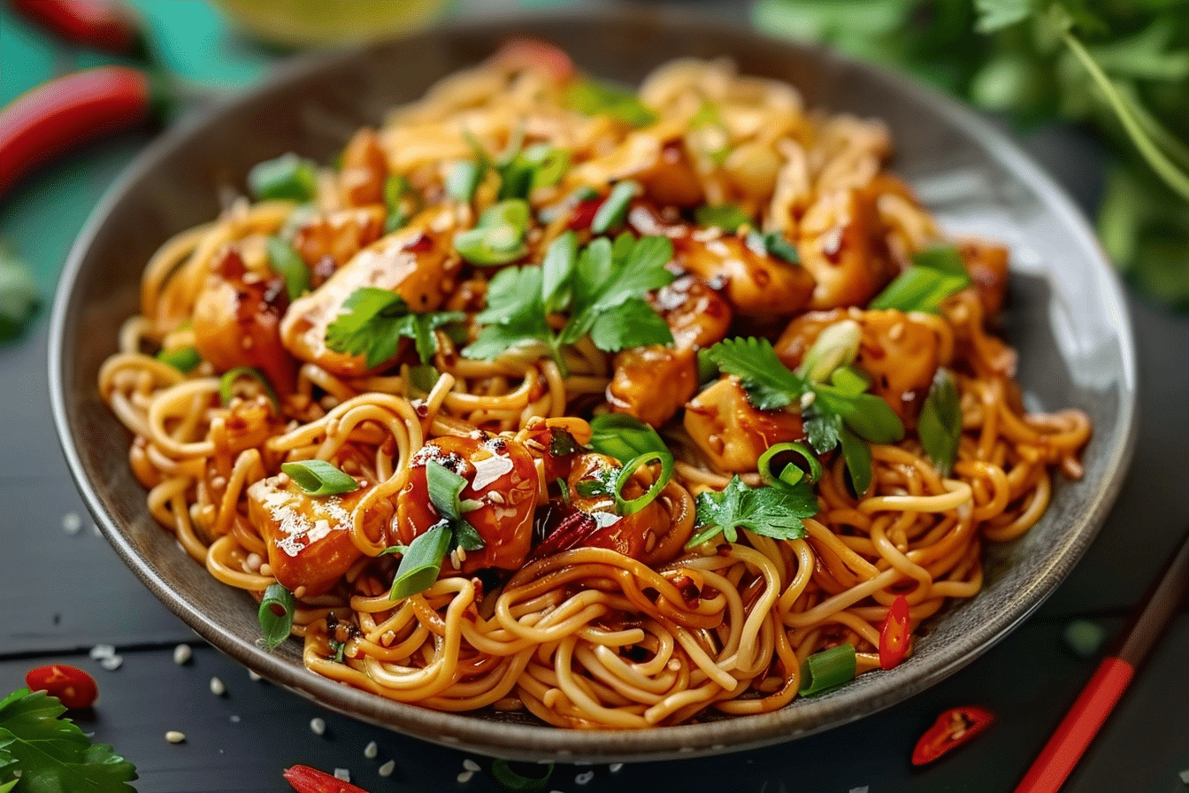 Sticky Garlic Chicken Noodles for Savory Quick Dinners