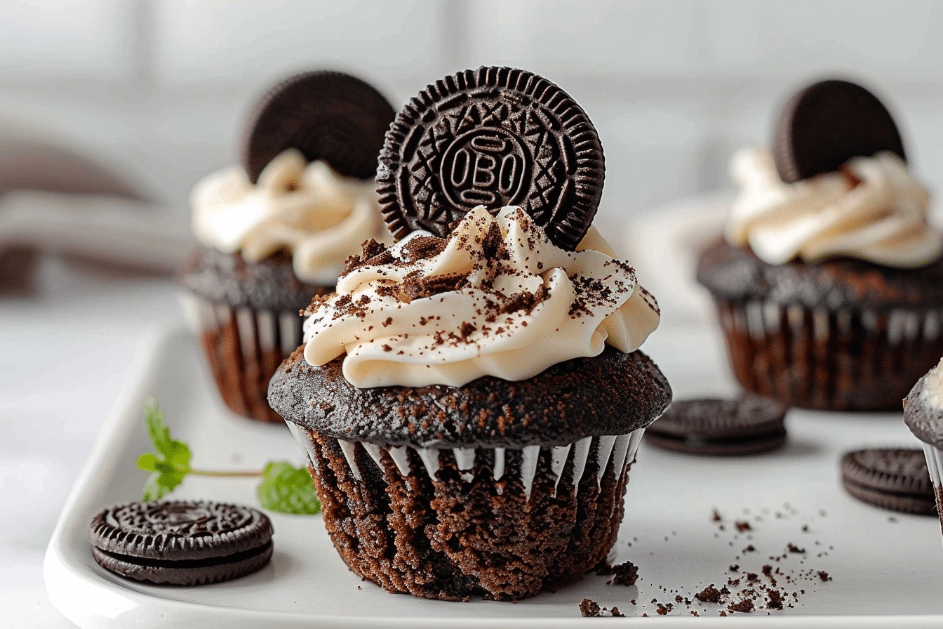 Oreo Bottom Cheesecake Cupcakes with Cookies-and-Cream Swirl