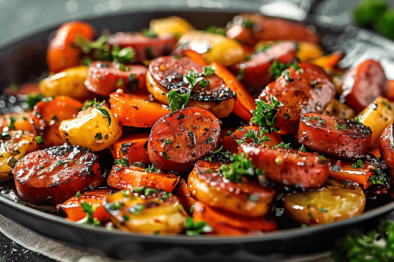 One Pan Honey Garlic Kielbasa and Veggies
