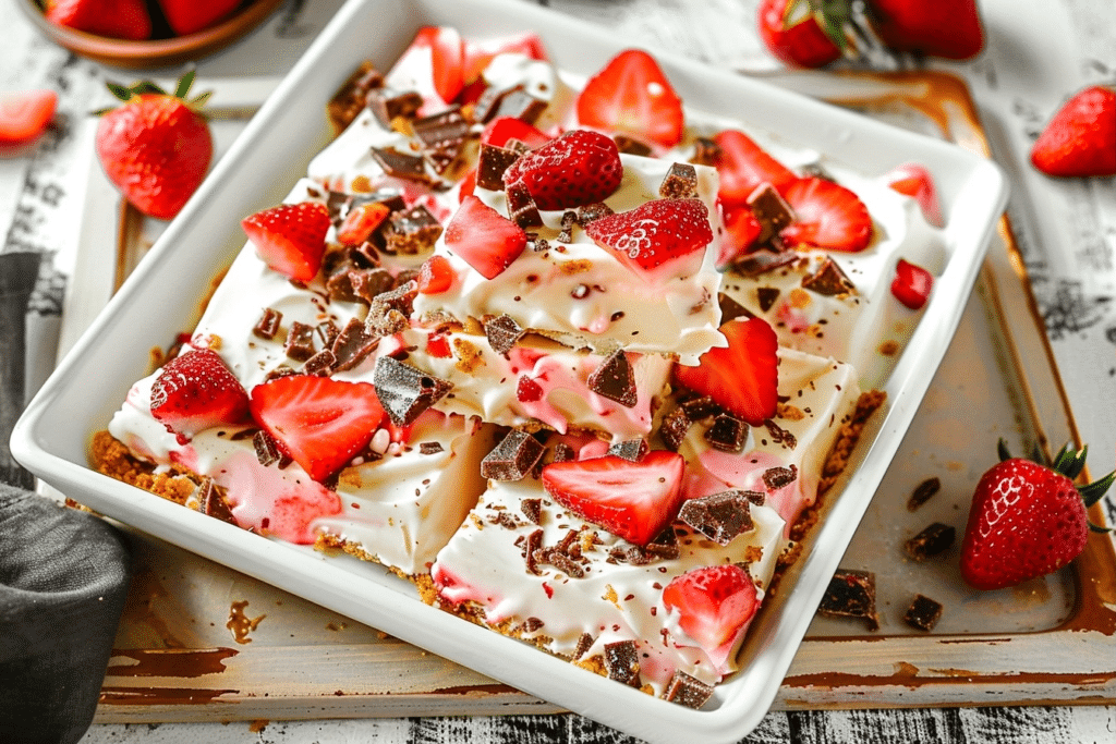 Strawberry Cheesecake Yogurt Bark - Easy Frozen Treat