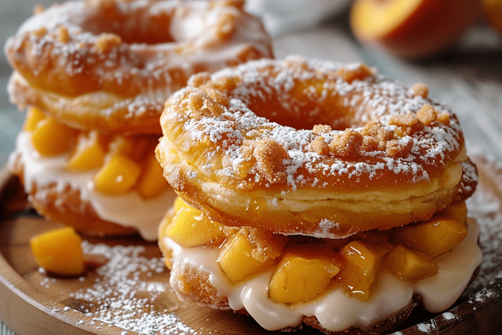 Classic Peach Cobbler Cheesecake Donuts for Summer Baking