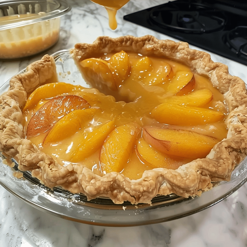 Homemade Peach Custard Pie Recipe and Streusel Topping