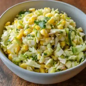 Jalapeño Corn Coleslaw: Bold and Flavorful 2 Vibrant Jalapeño Corn Coleslaw in a bowl, showcasing its crisp texture and colorful ingredients.