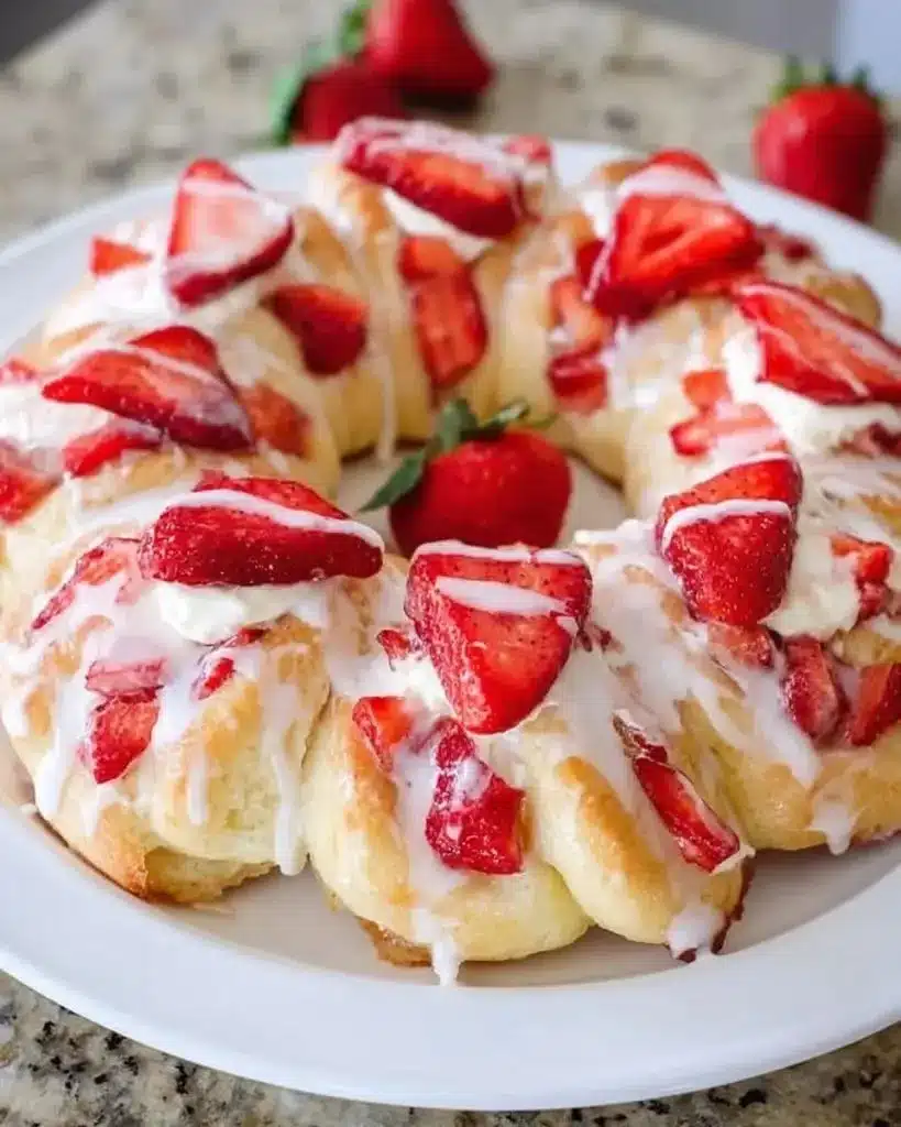 Strawberry Lemon Crescent Ring freshly baked and garnished