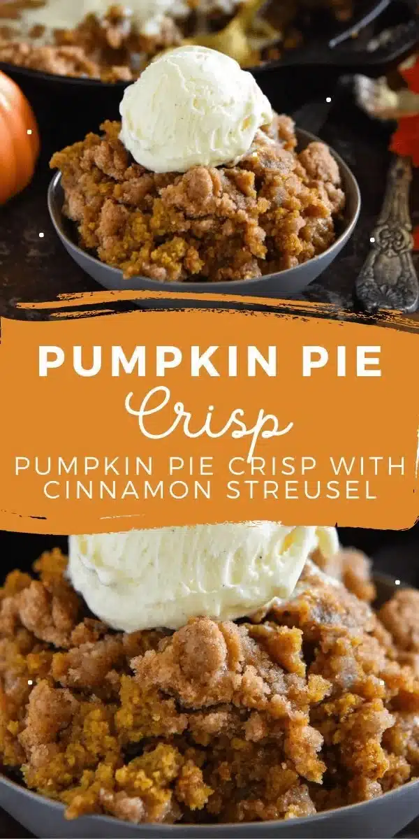 Delicious Pumpkin Pie Crisp with creamy filling and crunchy cinnamon streusel topping.