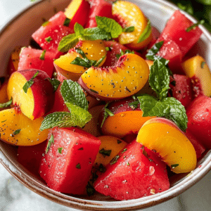 Easy Summer Peach Watermelon Salad with Lime and Mint 3 Easy Summer Peach Watermelon Salad with Lime and Mint