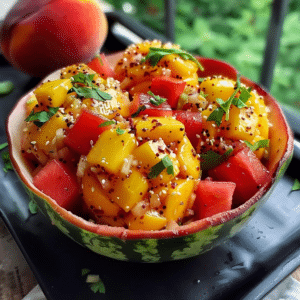 Easy Summer Peach Watermelon Salad Recipe for Picnics