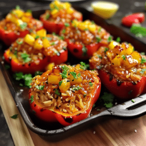 Teriyaki Pineapple Chicken Rice Stuffed Peppers Recipe 3 Teriyaki Pineapple Chicken Rice Stuffed Peppers Recipe