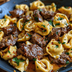 creamy cowboy butter tortellini steak bites one-pan