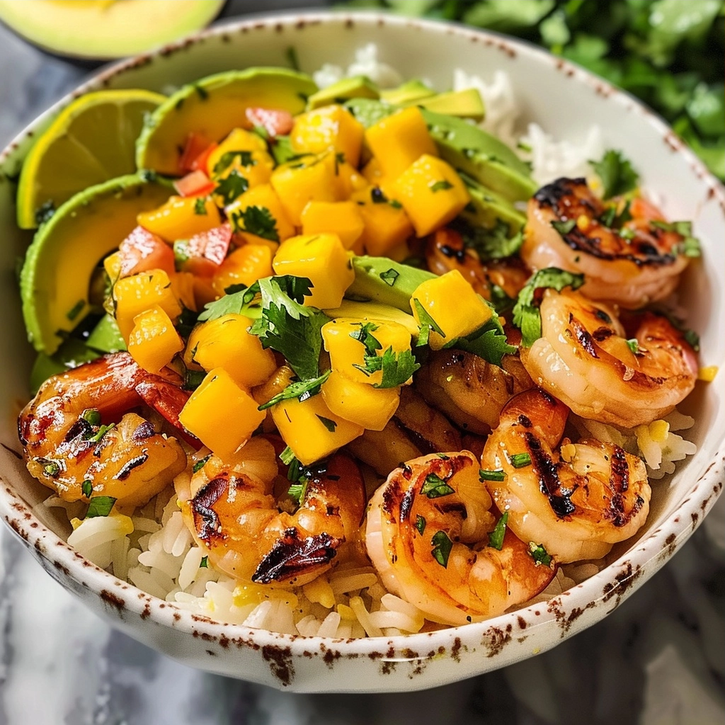 Healthy 30-Minute Grilled Shrimp & Avocado Bowls - Mango