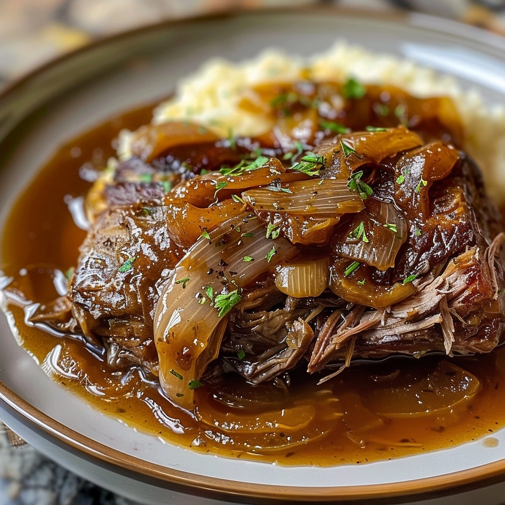 Crock Pot French Onion Pot Roast Easy Slow Cooker Recipe